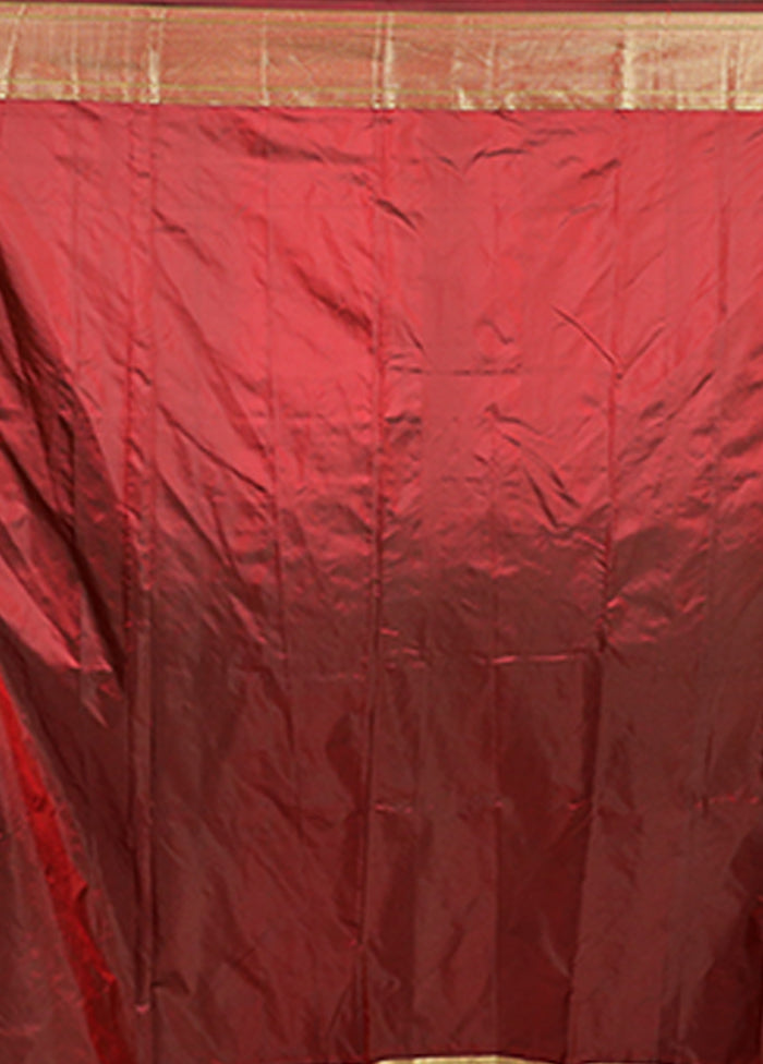 Maroon Handloom Kanjivaram Pure Silk Saree With Blouse Piece