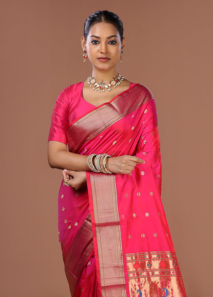Pink Handloom Kanjivaram Pure Silk Saree With Blouse Piece