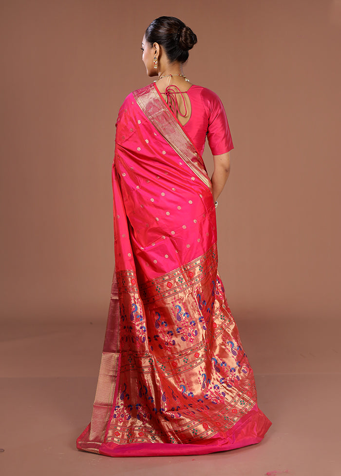 Pink Handloom Kanjivaram Pure Silk Saree With Blouse Piece