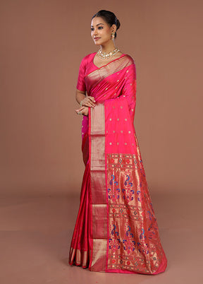 Pink Handloom Kanjivaram Pure Silk Saree With Blouse Piece
