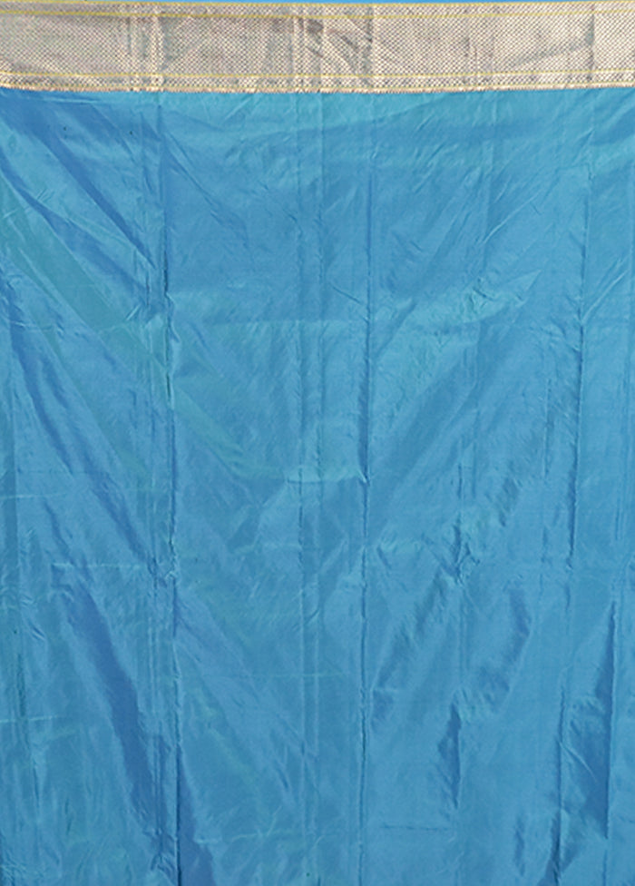 Blue Handloom Kanjivaram Pure Silk Saree With Blouse Piece