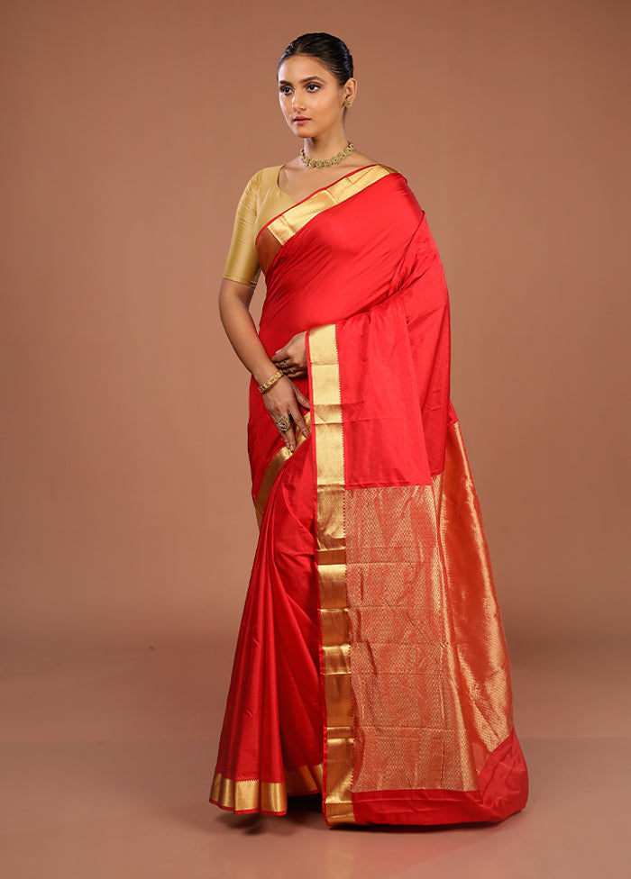 Pink Kanjivaram Silk Saree With Blouse Piece