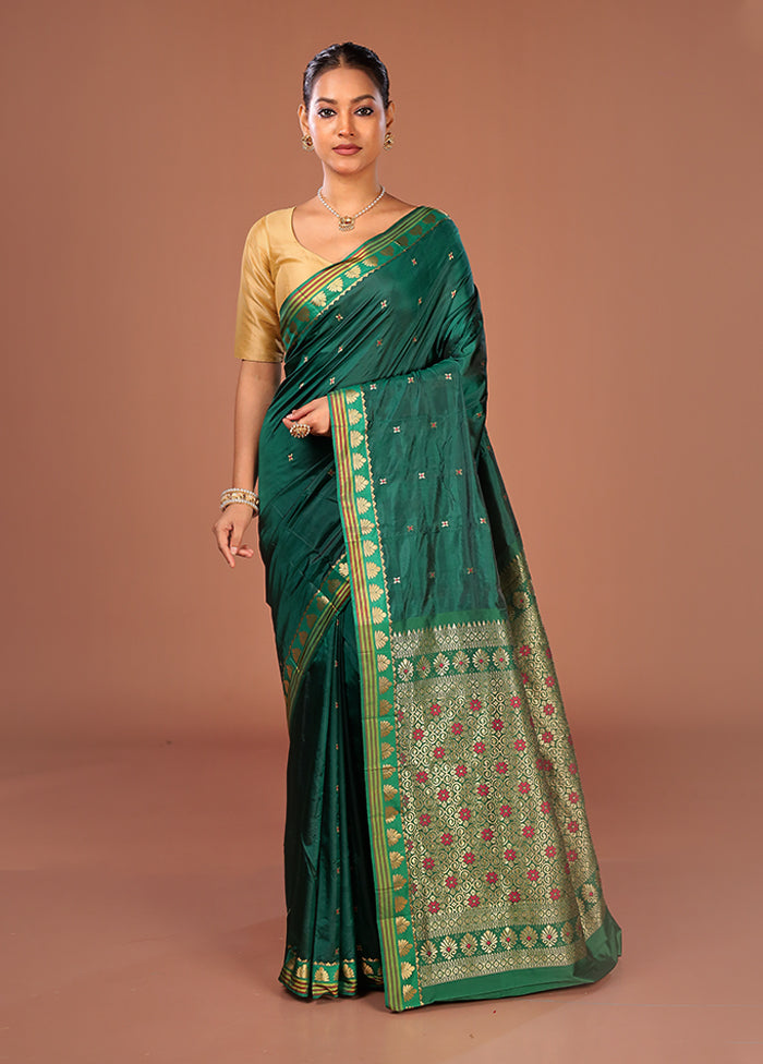Green Kanjivaram Silk Saree With Blouse Piece