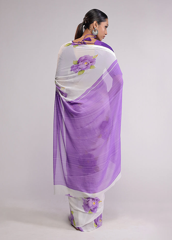 White Chiffon Silk Saree With Blouse Piece