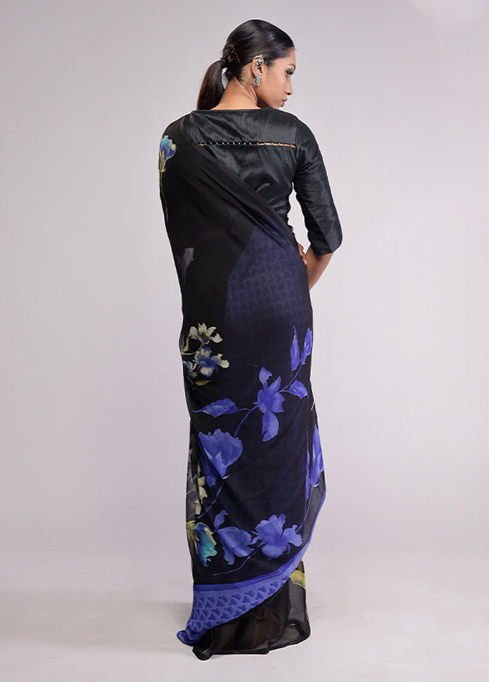 Black Chiffon Silk Saree With Blouse Piece
