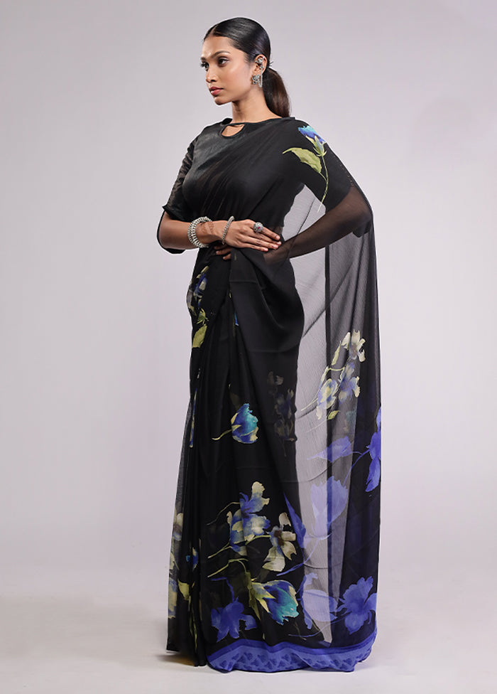 Black Chiffon Silk Saree With Blouse Piece