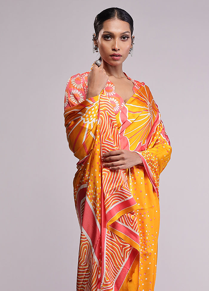 Yellow Georgette Saree With Blouse Piece