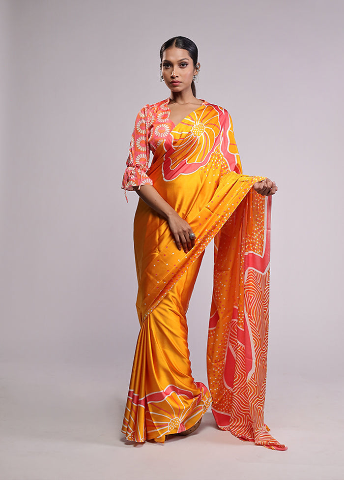 Yellow Georgette Saree With Blouse Piece