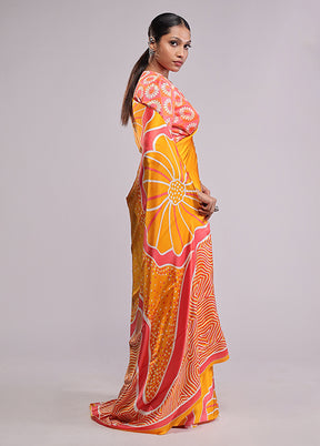 Yellow Georgette Saree With Blouse Piece