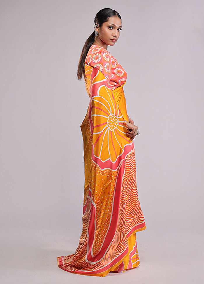 Yellow Georgette Saree With Blouse Piece