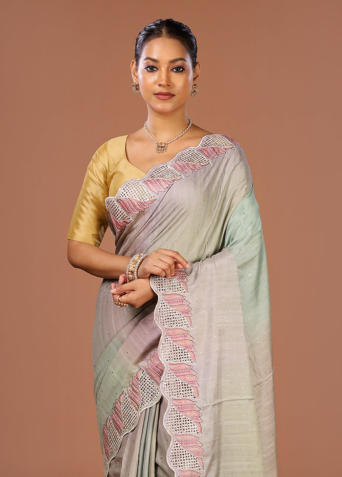 Grey Tussar Silk Saree With Blouse Piece