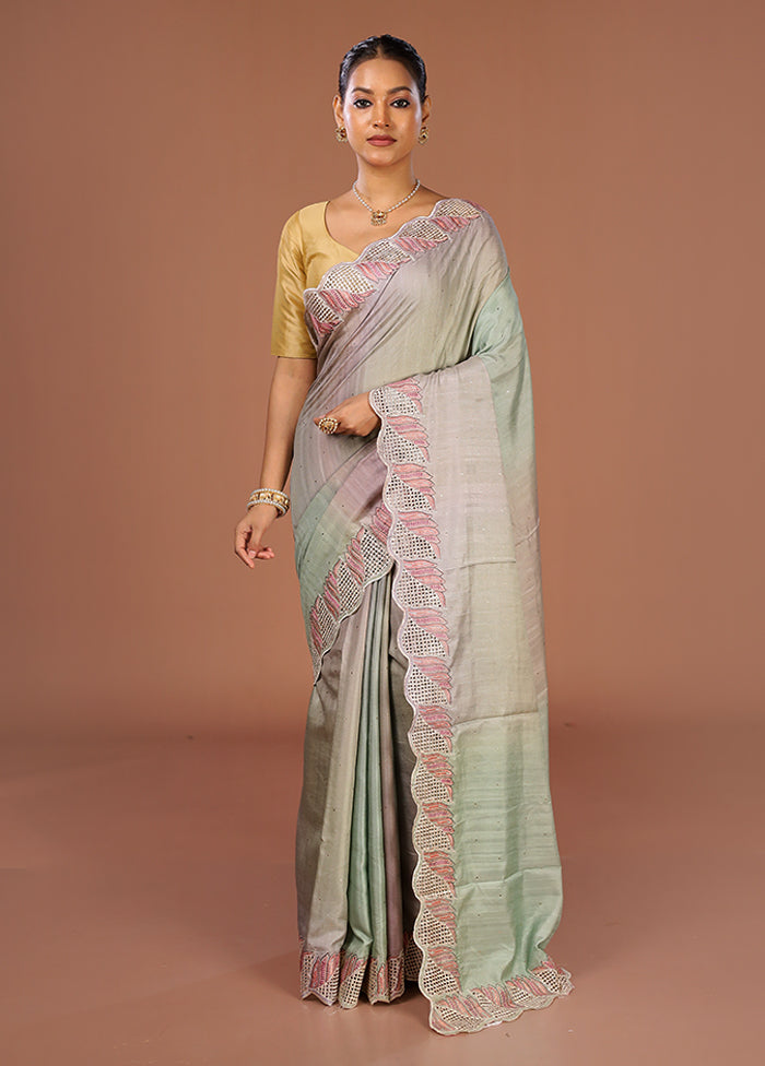 Grey Tussar Silk Saree With Blouse Piece