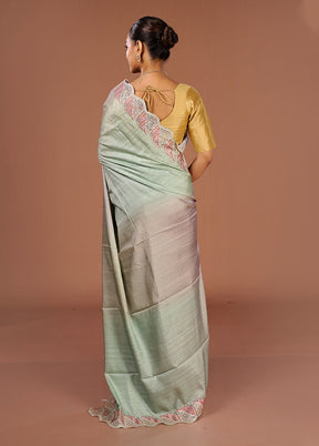 Grey Tussar Silk Saree With Blouse Piece