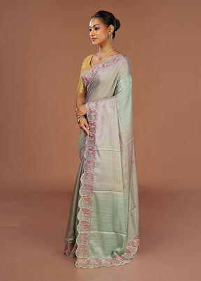 Grey Tussar Silk Saree With Blouse Piece