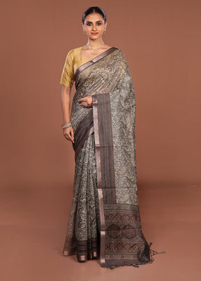 Grey Tussar Silk Saree With Blouse Piece