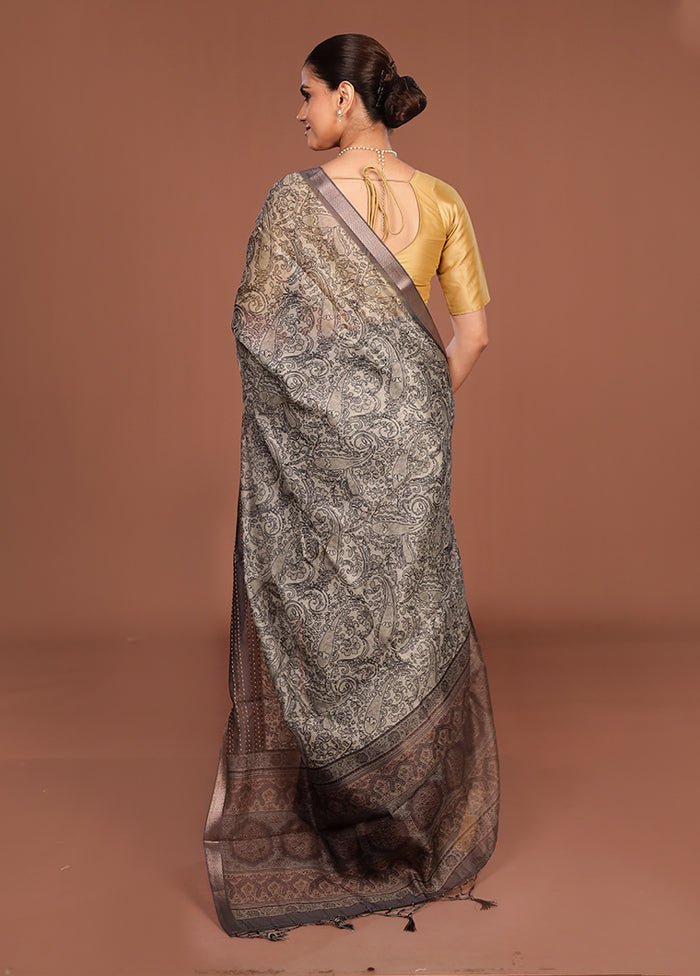 Grey Tussar Silk Saree With Blouse Piece