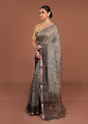 Grey Tussar Silk Saree With Blouse Piece