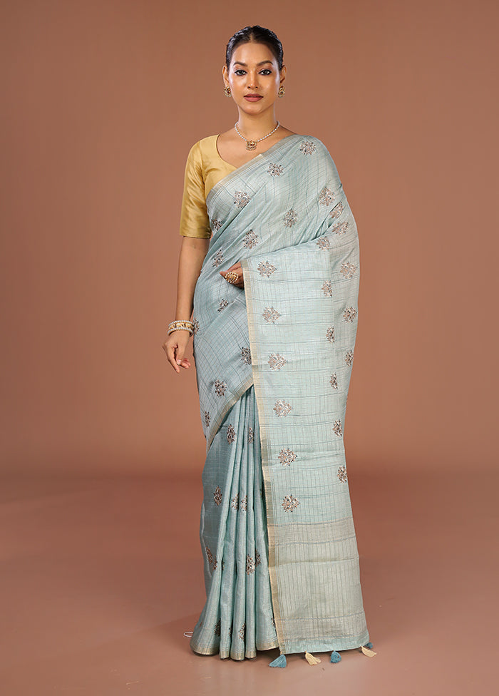 Green Tussar Silk Saree With Blouse Piece