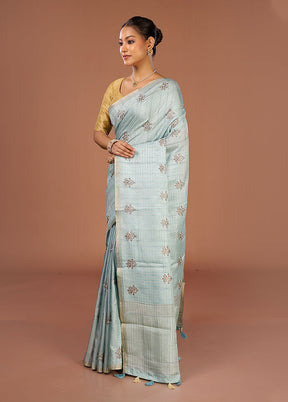 Green Tussar Silk Saree With Blouse Piece