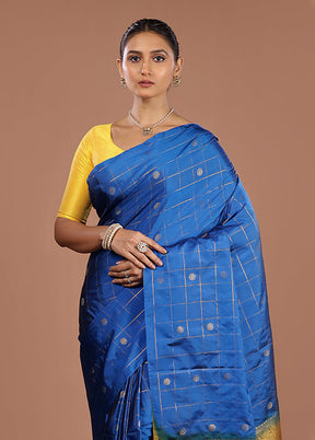 Blue Kanjivaram Silk Saree With Blouse Piece