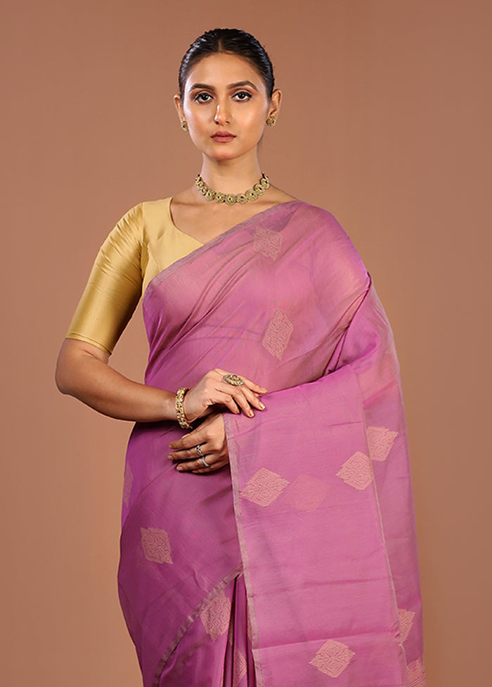 Purple Cotton Saree With Blouse Piece