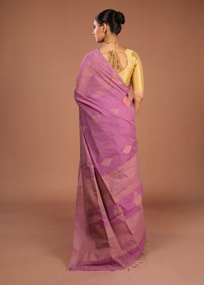 Purple Cotton Saree With Blouse Piece