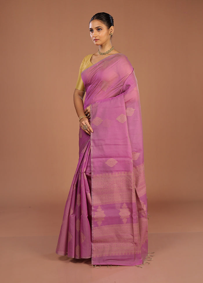 Purple Cotton Saree With Blouse Piece
