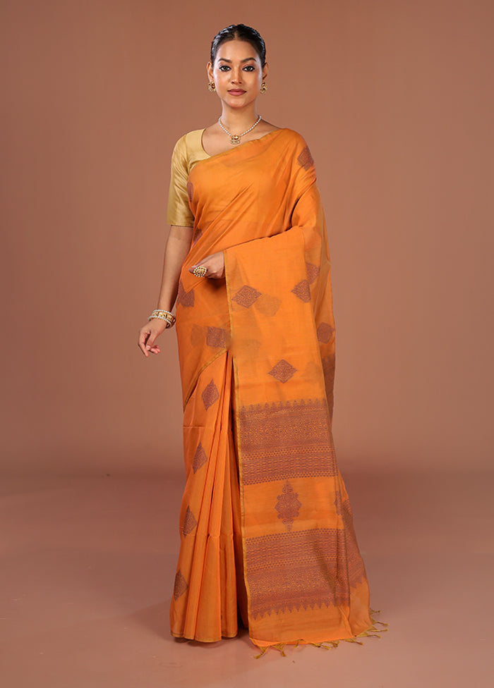 Yellow Cotton Saree With Blouse Piece