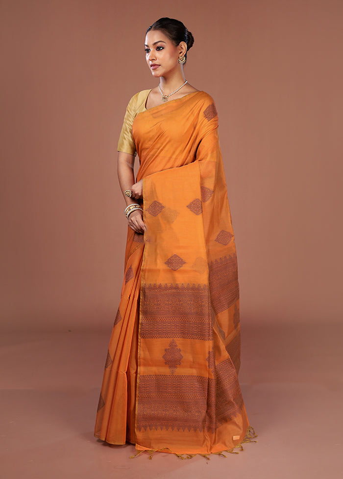 Yellow Cotton Saree With Blouse Piece