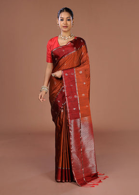 Rust Kanjivaram Silk Saree With Blouse Piece