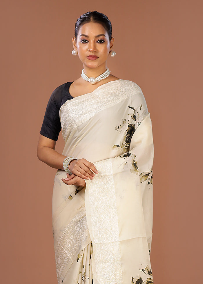 Cream Tussar Silk Saree With Blouse Piece