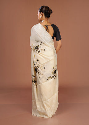 Cream Tussar Silk Saree With Blouse Piece