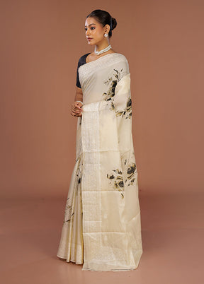 Cream Tussar Silk Saree With Blouse Piece