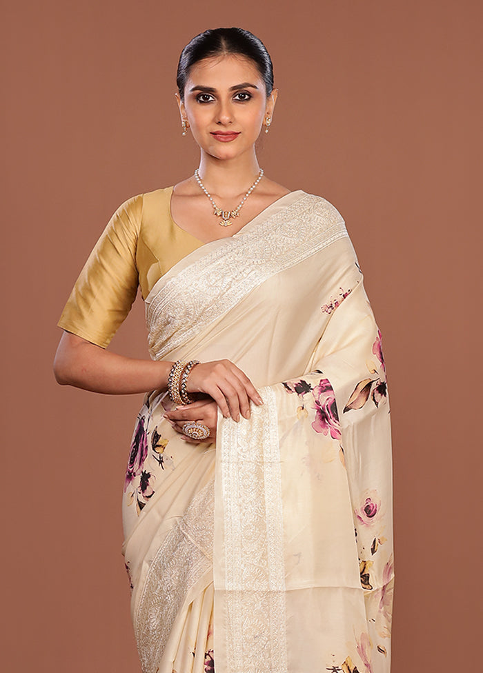 Cream Tussar Silk Saree With Blouse Piece