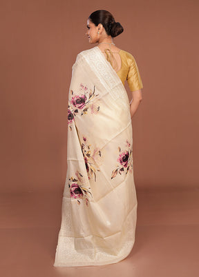 Cream Tussar Silk Saree With Blouse Piece