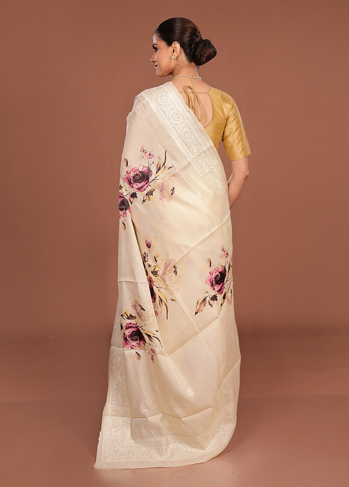 Cream Tussar Silk Saree With Blouse Piece