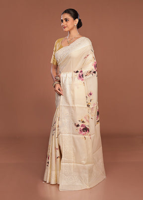 Cream Tussar Silk Saree With Blouse Piece