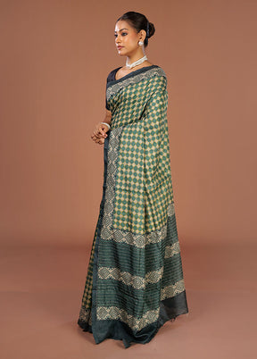 Cream Tussar Silk Saree With Blouse Piece