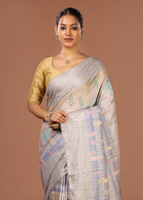 Blue Tussar Silk Saree With Blouse Piece