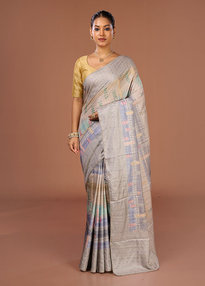 Blue Tussar Silk Saree With Blouse Piece