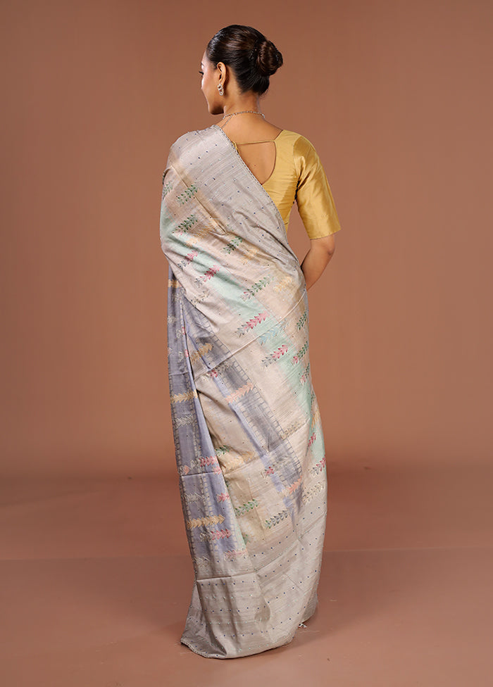 Blue Tussar Silk Saree With Blouse Piece