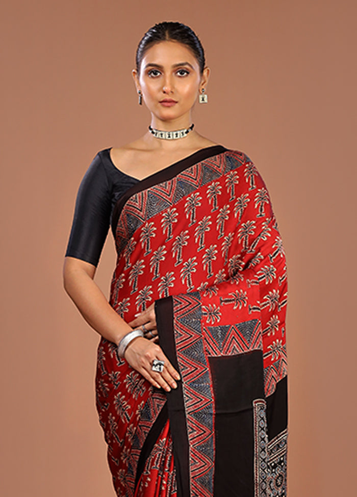 Black Printed Pure Silk Saree Without Blouse Piece