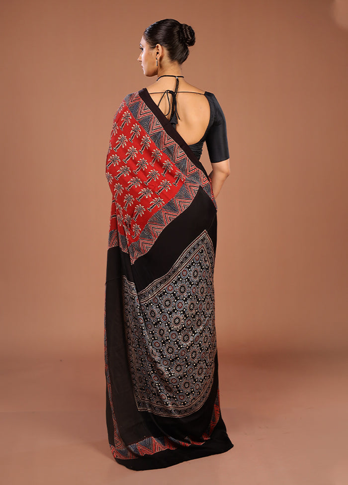 Black Printed Pure Silk Saree Without Blouse Piece