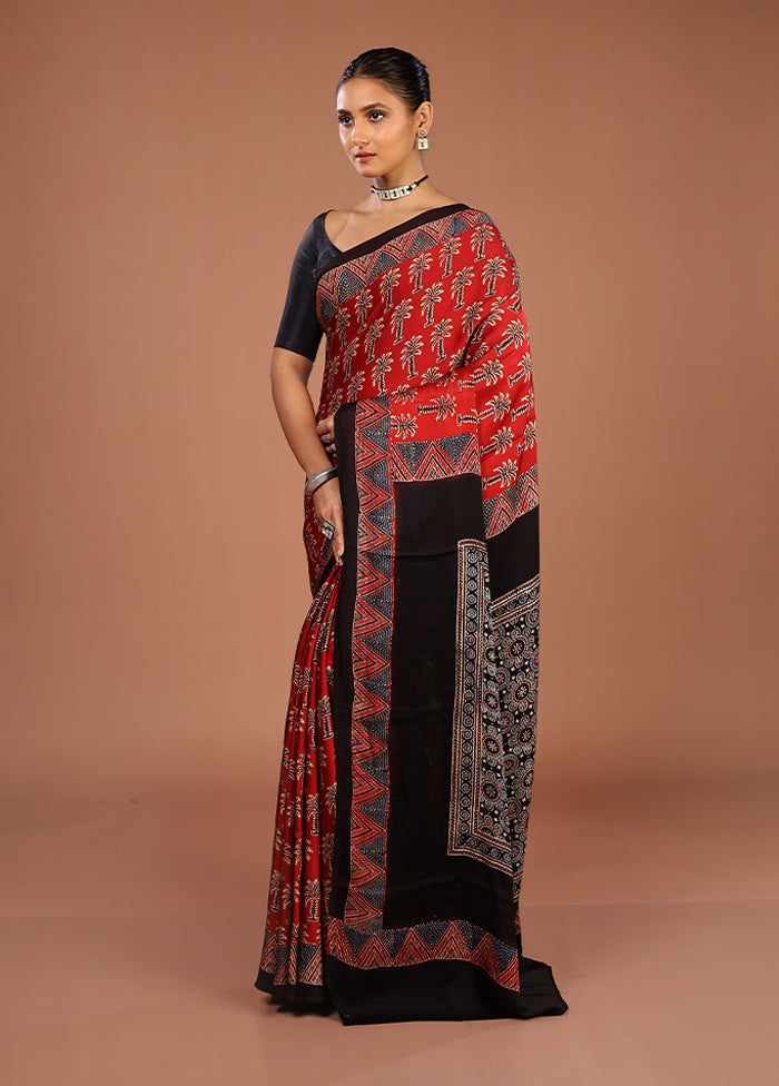 Black Printed Pure Silk Saree Without Blouse Piece