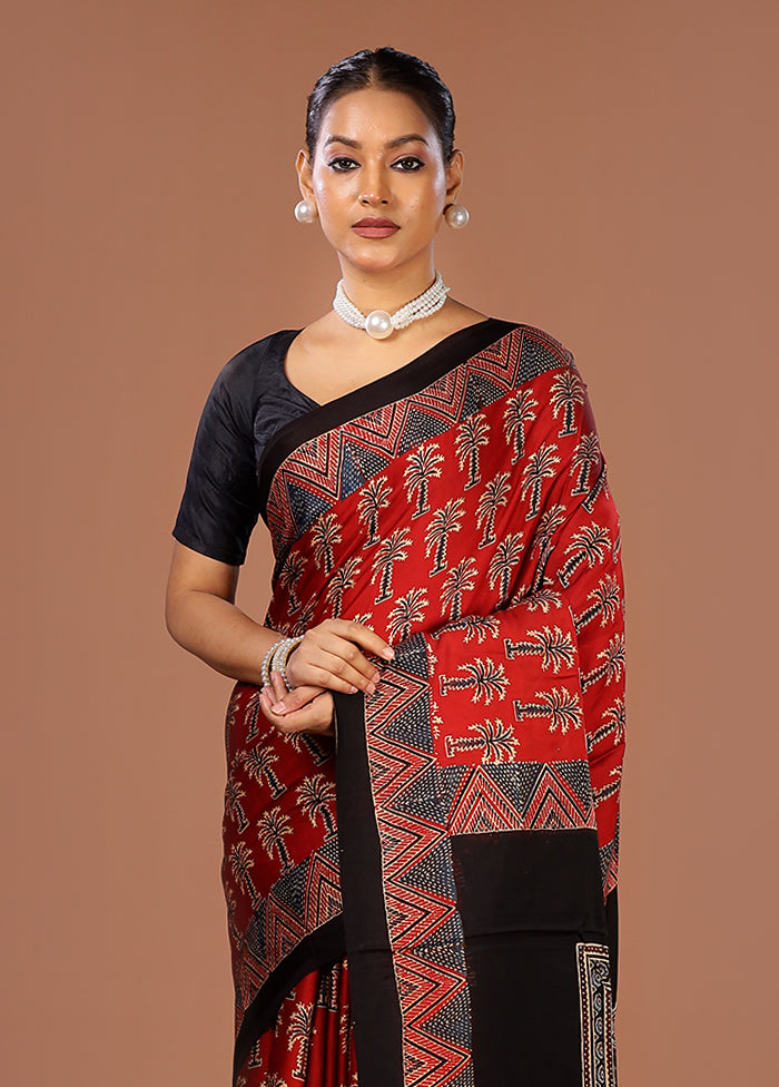 Black Printed Pure Silk Saree Without Blouse Piece