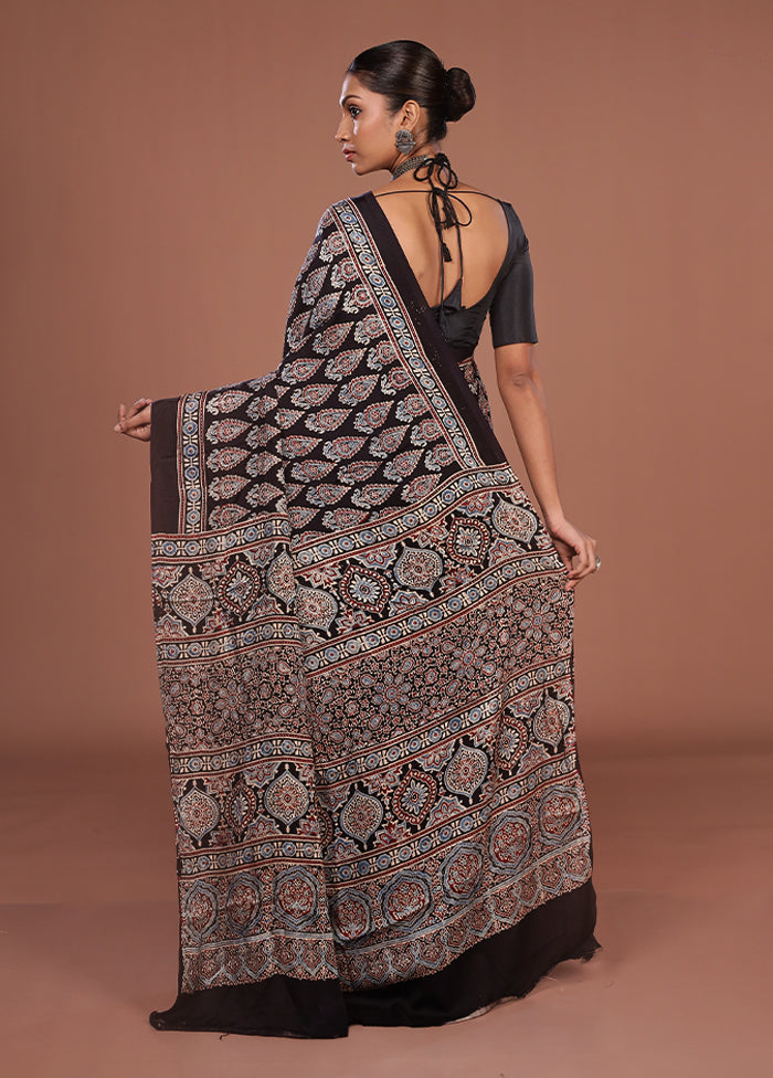 Black Printed Pure Silk Saree Without Blouse Piece