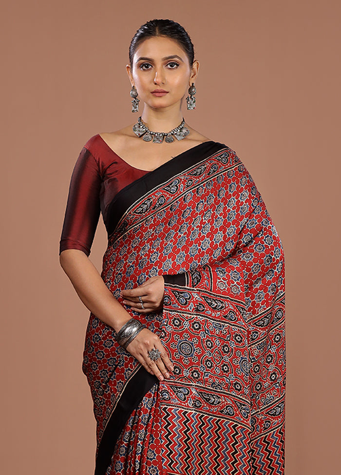 Maroon Printed Pure Silk Saree Without Blouse Piece