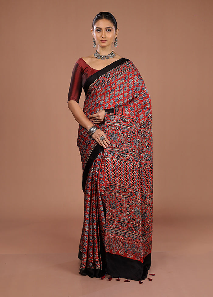Maroon Printed Pure Silk Saree Without Blouse Piece