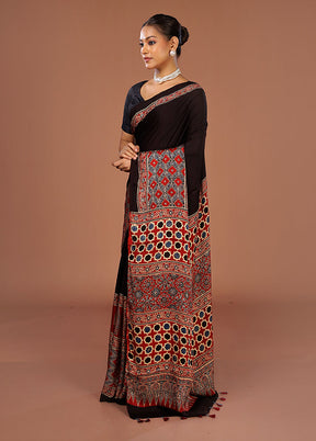 Maroon Printed Pure Silk Saree Without Blouse Piece
