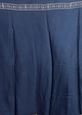 Blue Printed Pure Silk Saree Without Blouse Piece